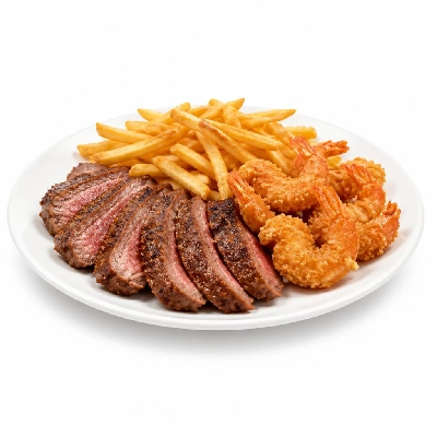 Black Bear Diner Dinner Black Bear Combos Deep-Fried Shrimp & Tri-Tip Steak with Fries