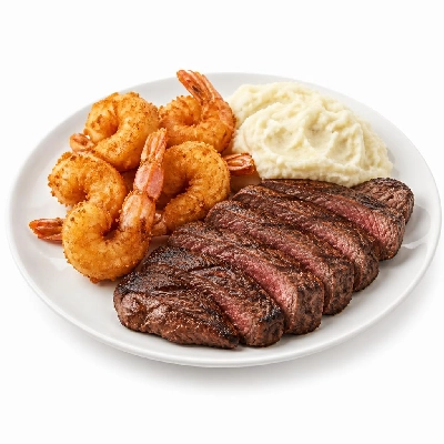 Black Bear Diner Dinner Black Bear Combos Deep-Fried Shrimp & Tri-Tip Steak with Mashed