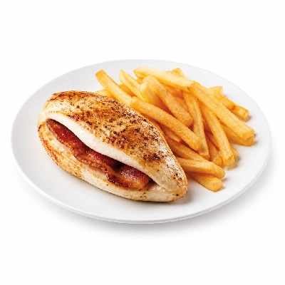 Black Bear Diner Dinner Good Old-Fashioned Comfort Bacon Stuffed Chicken with Fries