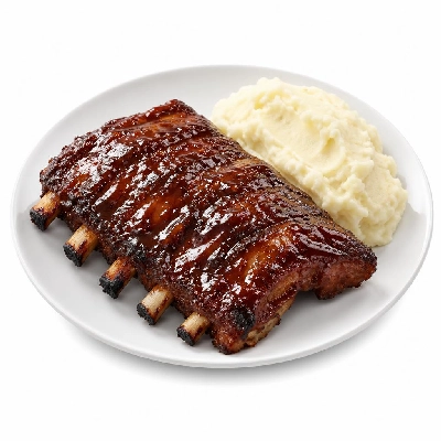 Black Bear Diner Dinner Good Old-Fashioned Comfort BBQ Pork Ribs with Mashed Potatoes