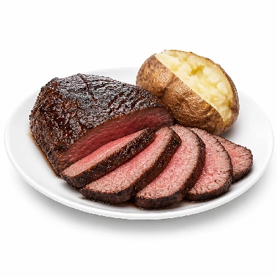 Black Bear Diner Dinner Good Old-Fashioned Comfort Roadhouse BBQ Tri-Tip Plate with Baked Potatoes