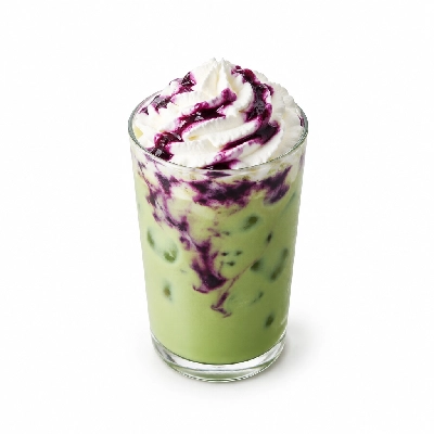 Black Sheep Coffee Iced Blueberry Matcha Latte Whole Milk & Whipped Cream Large