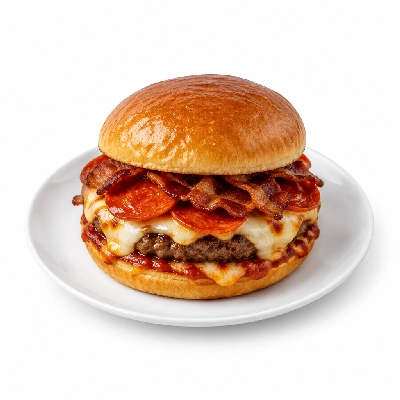 Boston Pizza Sandwiches Pepperoni and Bacon Pizzaburger