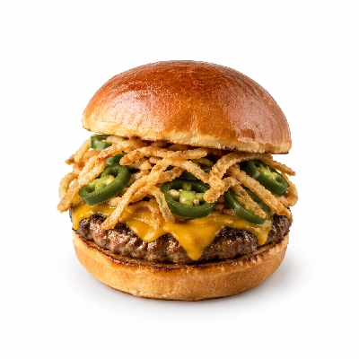 Boston's Pizza Restaurant & Sports Bar Jalapeno & Onion Straw Burger