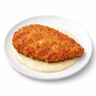 Breaded chicken cutlet with sauce