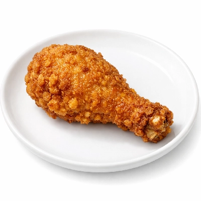 Breaded fried chicken drumstick meat and skin