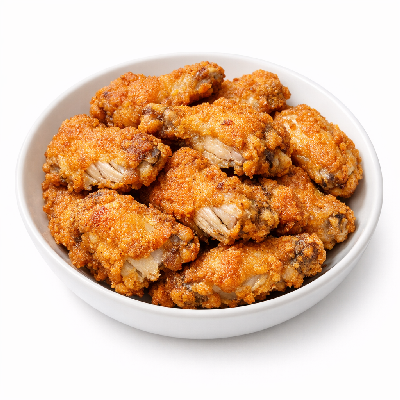 Breaded fried chicken wing meat and skin