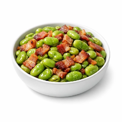 Broad beans with bacon