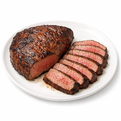 Buffalo free range top round steak cooked (shoshone bannock)