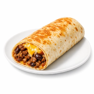 Burrito with beans, cheese, and beef