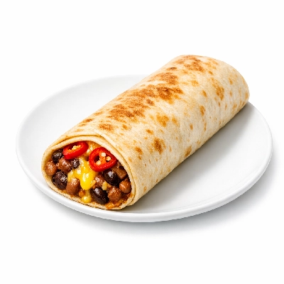 Burrito with beans, cheese, and chili peppers