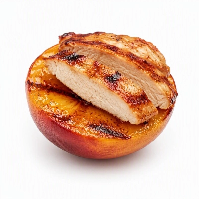 California Pizza Kitchen Salads Caramelized Peach Half with Grilled Chicken Breast