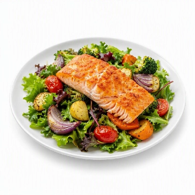 California Pizza Kitchen Salads Roasted Veggie Half with Sauteed Salmon