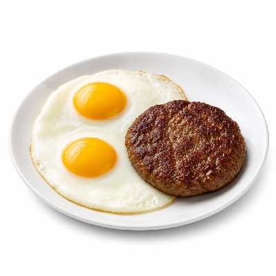 Carrows Restaurants Breakfast Farm Fresh Eggs Hamburger Patty and Eggs