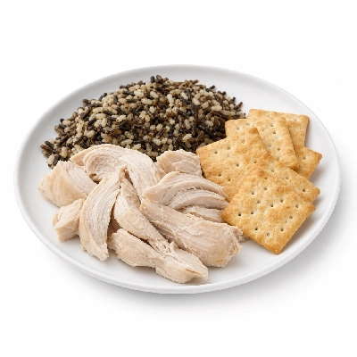 Carrows Restaurants Kids Menu Chicken with Wild Rice & Crackers