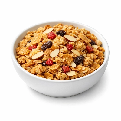 Cereals ready-to-eat corn rice wheat oats presweetened with fruit and almonds single brand