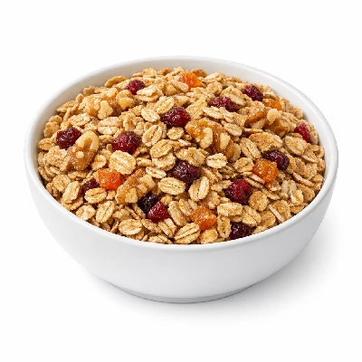 Cereals ready-to-eat whole wheat rolled oats presweetened with walnuts and fruit single brand