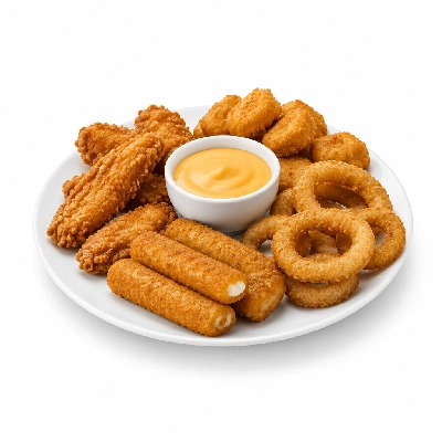 Cheeburger Cheeburger Appetizer Sampler with Creamy Cheese Sauce