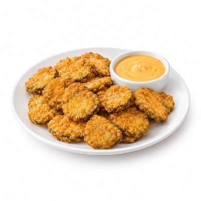Cheeburger Cheeburger Appetizer Fried Pickle Slices with Creamy Cheese Sauce