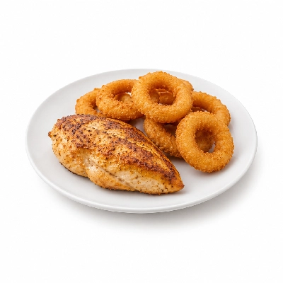 Cheeburger Cheeburger Entrees Chicken Breast Platter with Onion Rings