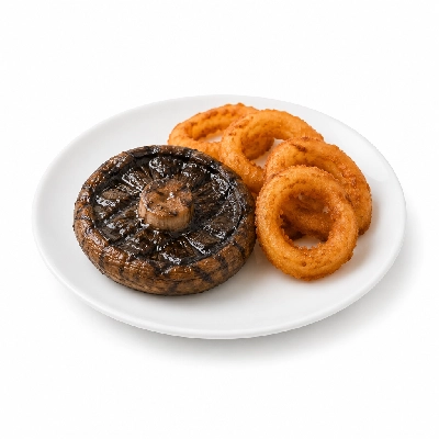 Cheeburger Cheeburger Entrees Grilled Portobello Platter with Onion Rings