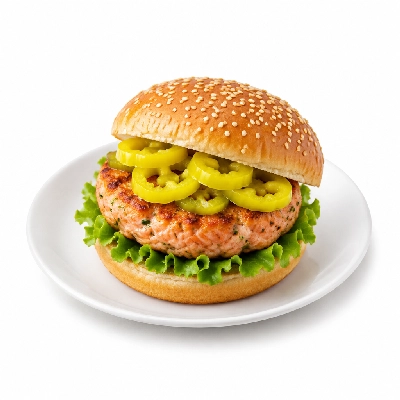 Cheeburger Cheeburger Entrees Salmon Burger Platter with Banana Peppers