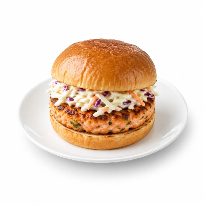 Cheeburger Cheeburger Entrees Salmon Burger Platter with Coleslaw