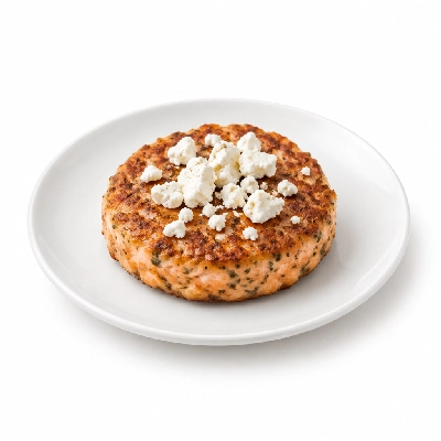 Cheeburger Cheeburger Entrees Salmon Burger Platter with Feta Cheese Crumbles