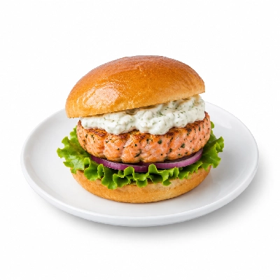 Cheeburger Cheeburger Entrees Salmon Burger Platter with Horseradish