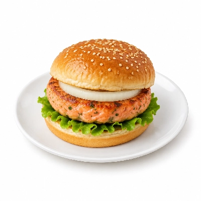 Cheeburger Cheeburger Entrees Salmon Burger Platter with Onion Slice