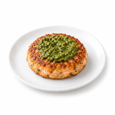 Cheeburger Cheeburger Entrees Salmon Burger Platter with Pesto Sauce