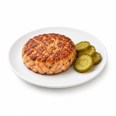 Cheeburger Cheeburger Entrees Salmon Burger Platter with Pickles