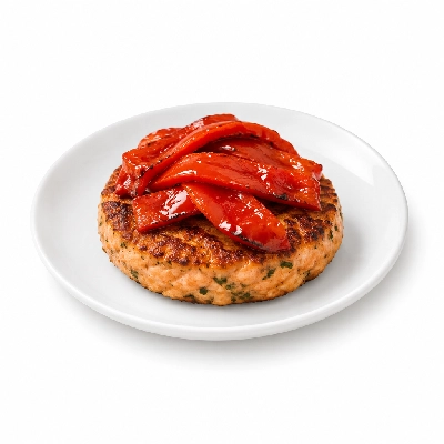 Cheeburger Cheeburger Entrees Salmon Burger Platter with Roasted Red Peppers