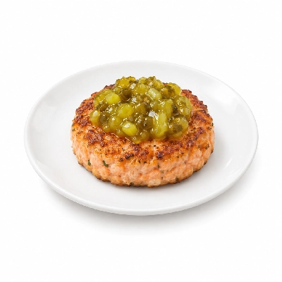 Cheeburger Cheeburger Entrees Salmon Burger Platter with Sweet Pickle Relish