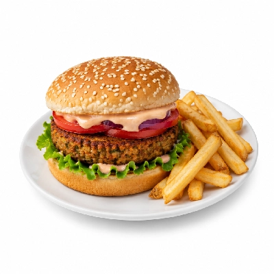 Cheeburger Cheeburger Entrees Veggie Burger Platter with 1000 Island Dressing