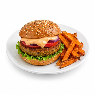 Cheeburger Cheeburger Entrees Veggie Burger Platter with Chipotle Mayo