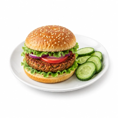 Cheeburger Cheeburger Entrees Veggie Burger Platter with Cucumbers