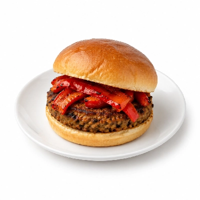 Cheeburger Cheeburger Entrees Veggie Burger Platter with Roasted Red Peppers