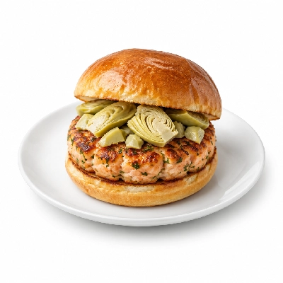 Cheeburger Cheeburger Salads Salmon Burger with Artichokes
