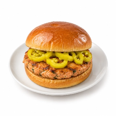 Cheeburger Cheeburger Salads Salmon Burger with Banana Peppers