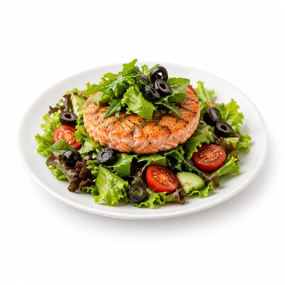 Cheeburger Cheeburger Salads Salmon Burger with Black Olives