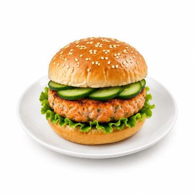 Cheeburger Cheeburger Salads Salmon Burger with Cucumbers