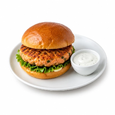 Cheeburger Cheeburger Salads Salmon Burger with Fat Free Ranch Dressing
