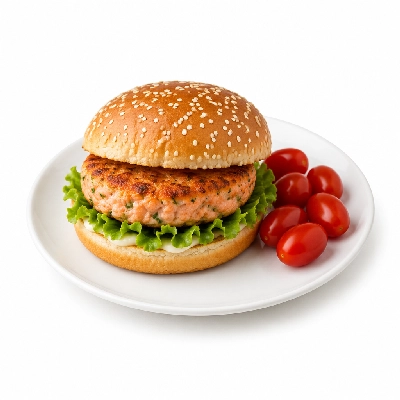 Cheeburger Cheeburger Salads Salmon Burger with Grape Tomatoes