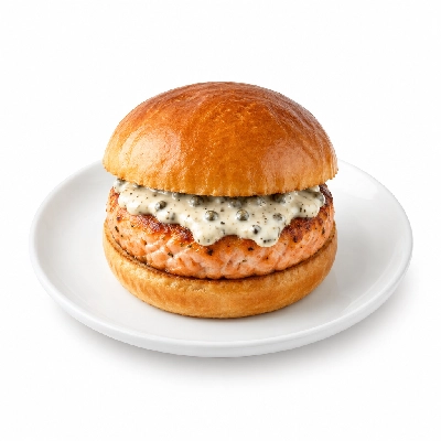 Cheeburger Cheeburger Salads Salmon Burger with Parmesan Peppercorn Dressing