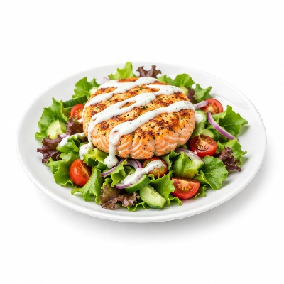 Cheeburger Cheeburger Salads Salmon Burger with Ranch Dressing