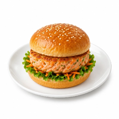 Cheeburger Cheeburger Salads Salmon Burger with Shredded Carrots