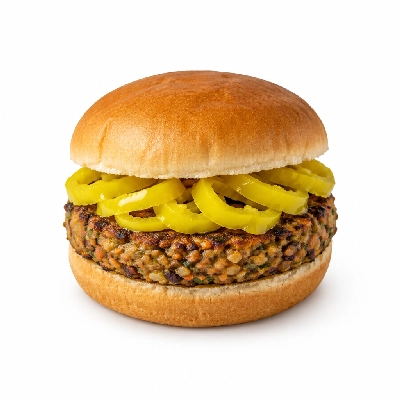 Cheeburger Cheeburger Salads Veggie Burger with Banana Peppers