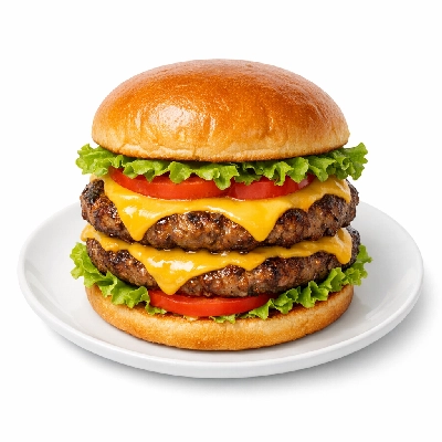 Cheeseburger, large, double patty with condiments and vegetables
