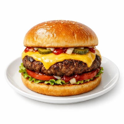Cheeseburger, large patty, with condiments